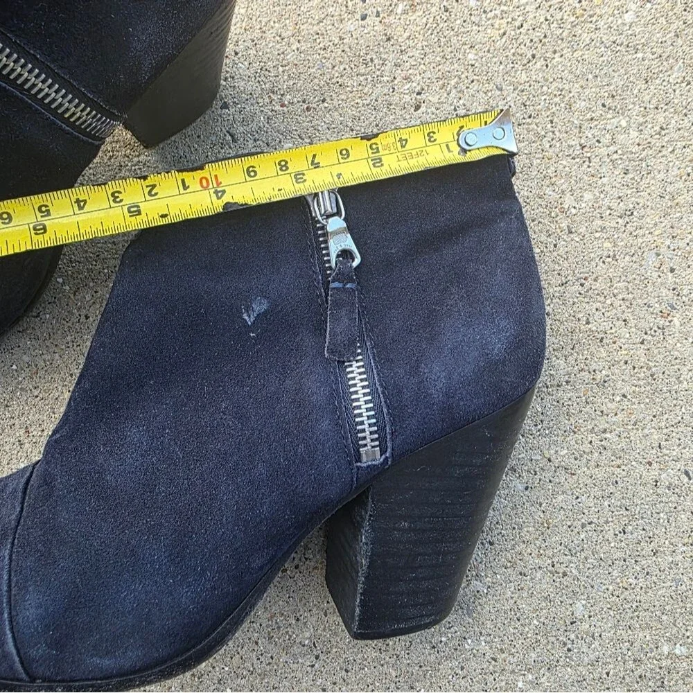 Rag & Bone Margot Suede Ankle Boots Block Heel Booties Navy Sz 39.5